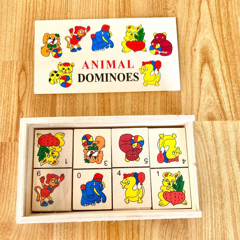 Kids handmade wooden animal dominoes